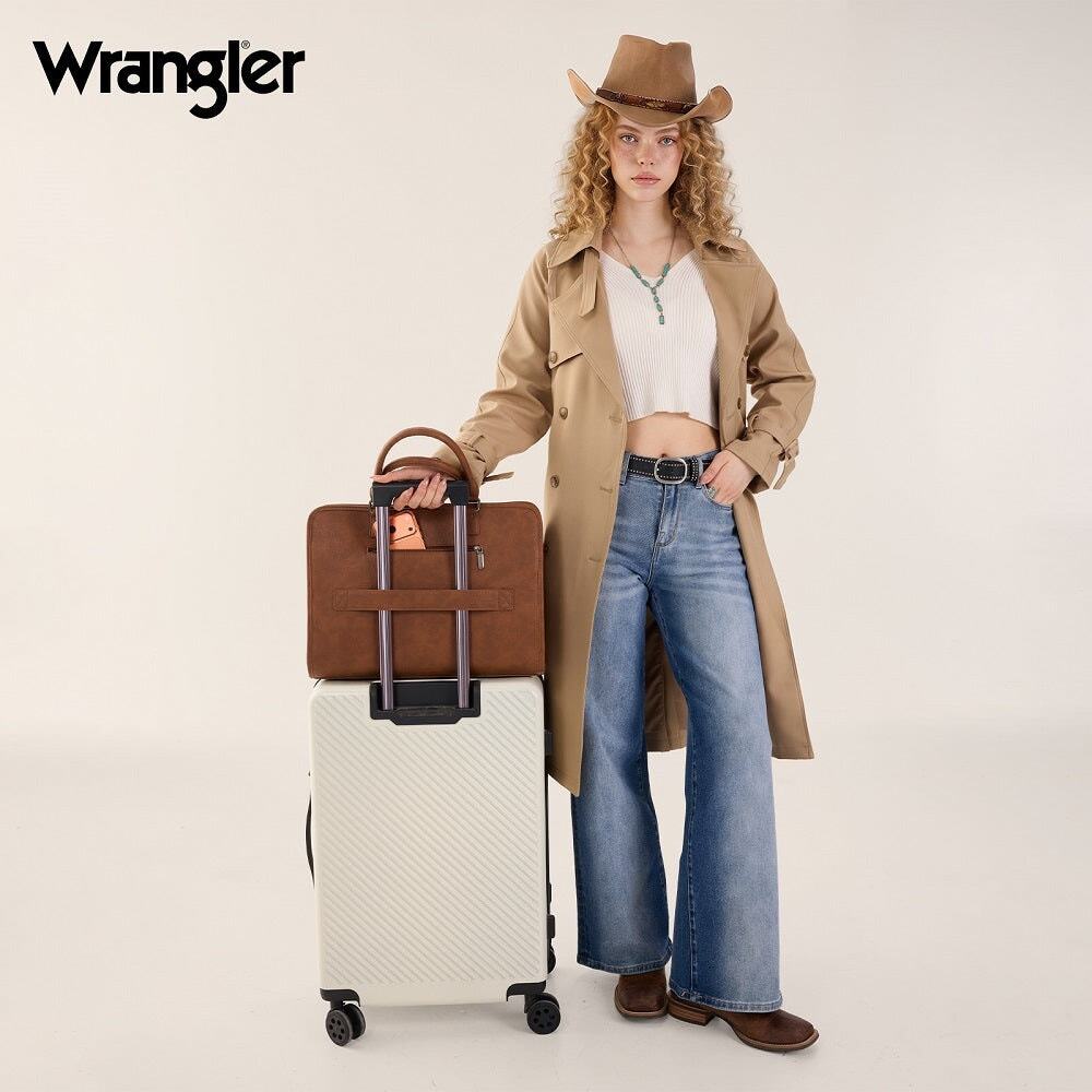 Wrangler Brown Cow Print Laptop/Multi-Use Briefcase Bag - Picture 6 of 7